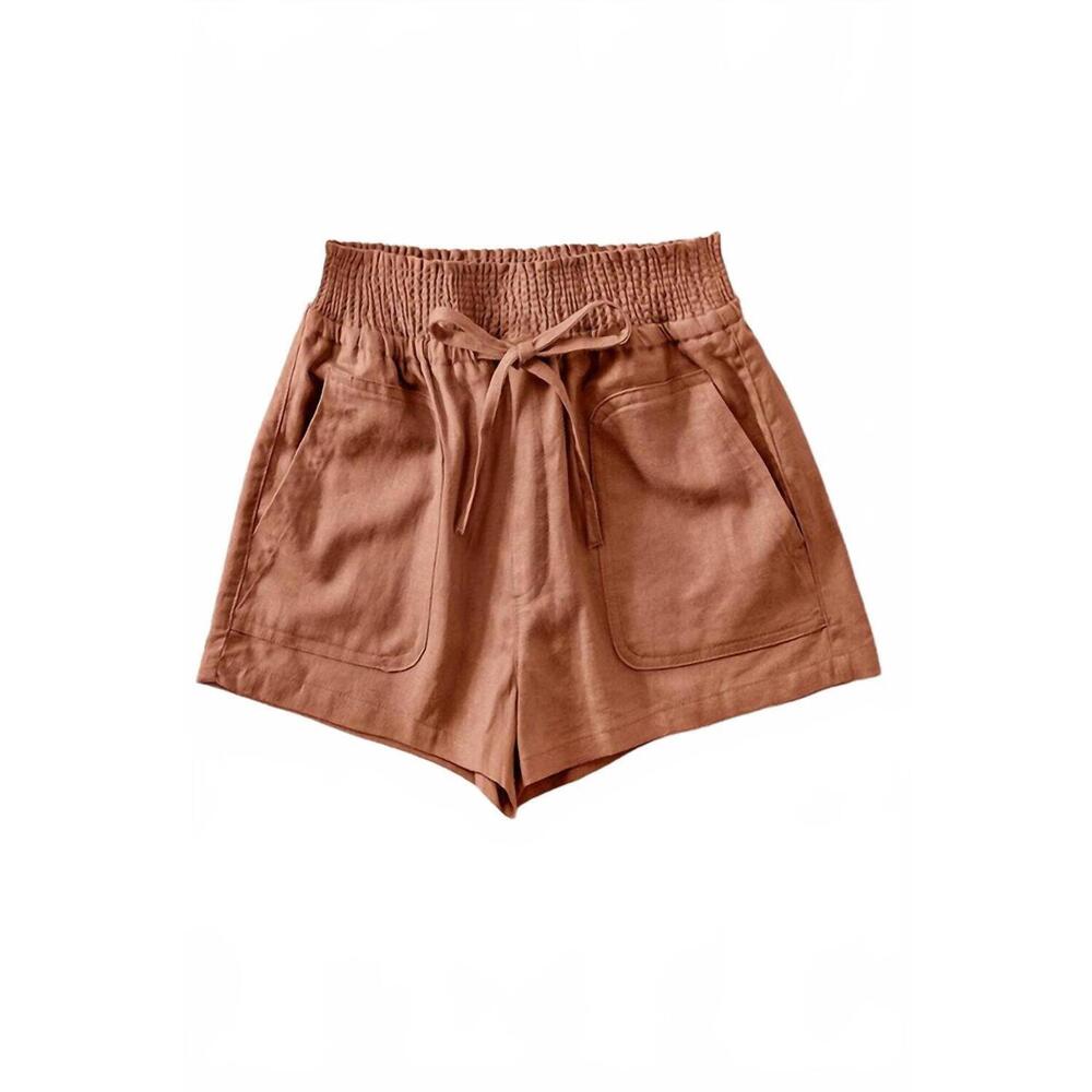 NEW TREND:NOTES women's leila smocked drawstring shorts in terra cotta